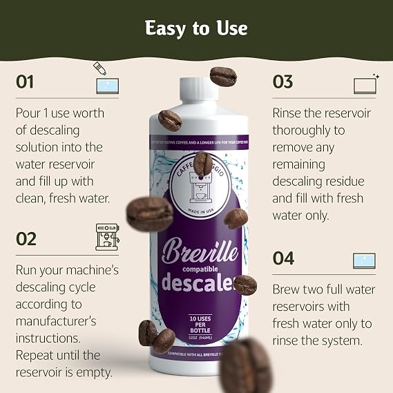 Breville Descaler (10 Uses) Specially Formulated to Descale and Clean Your Breville Espresso Machine Carbon Friendly Descaling Kit 2.5 Year Supply