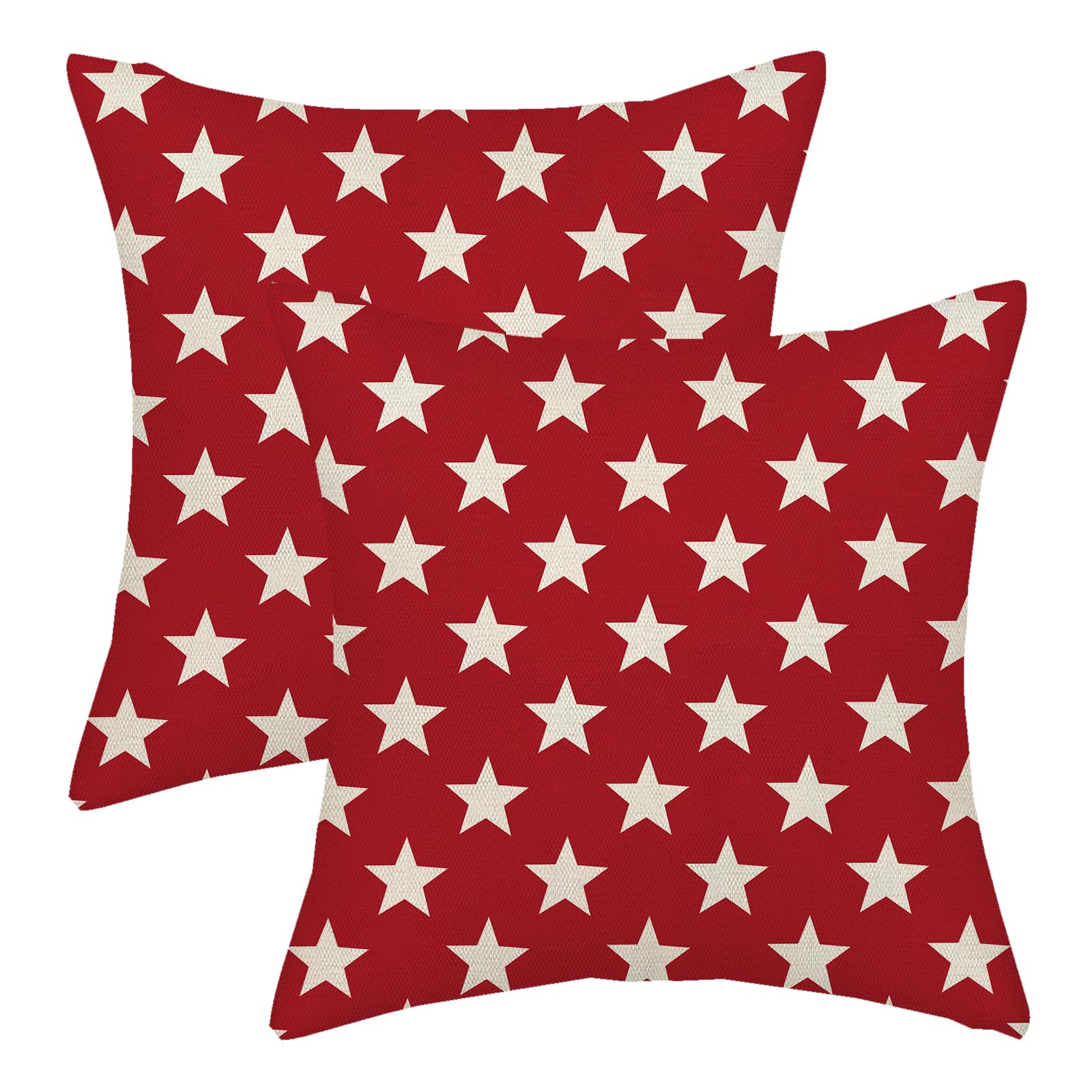 AGAYNA 4th of July Pillow Covers 18x18 Red and Cream Patriotic Stars Outdoor Decor Throw Pillows for Couch Independence Day Memorial Day Pillowcase