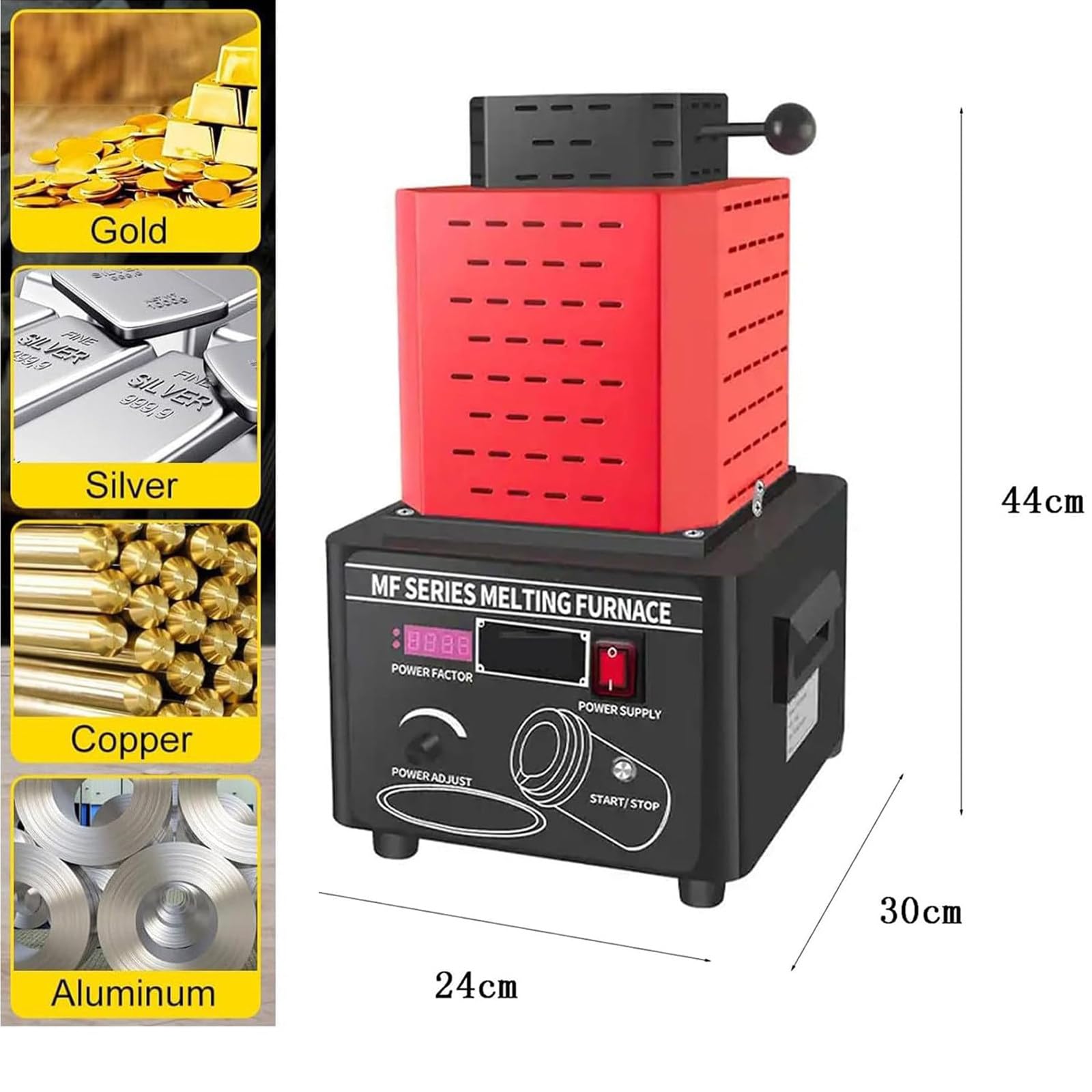Gold Schmelzofen, 1600℃/2912℉ Digitaler Elektrischer Schmelzofen Mit Graphit Tiegel Für Schmelzkratzer, Silber, Gold, Kupfer, Aluminium, 220V Verfeinerung des Gussefens,Black-2KG