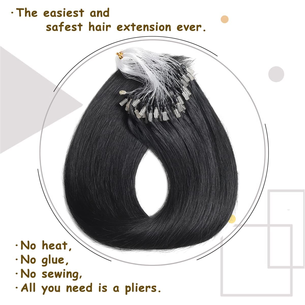 Micro Loop Echthaarverlängerungen Micro Bead Haarverlängerungen Echthaar Microlink Haarverlängerungen Echthaar Micro Ring Haarverlängerungen 100 Stränge für Frauen,Schwarz,14in