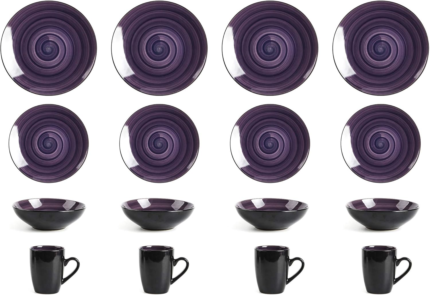  | HomeVss, Stoneware Sonoma 16pc Dinnerware Set, Black + Speckled Spin Wash Purple: Dinnerware Sets