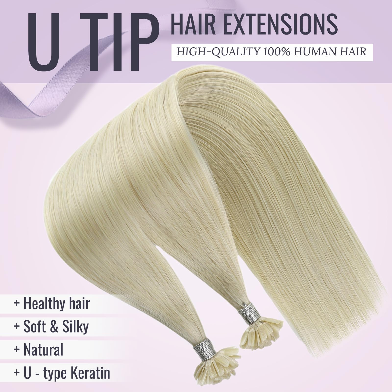 Fshine Extension Cheratina Capelli Veri Biondo Platino Real Hair Extensions 50cm 50g Cheratina Per Extension Capelli Remy U Tip #60