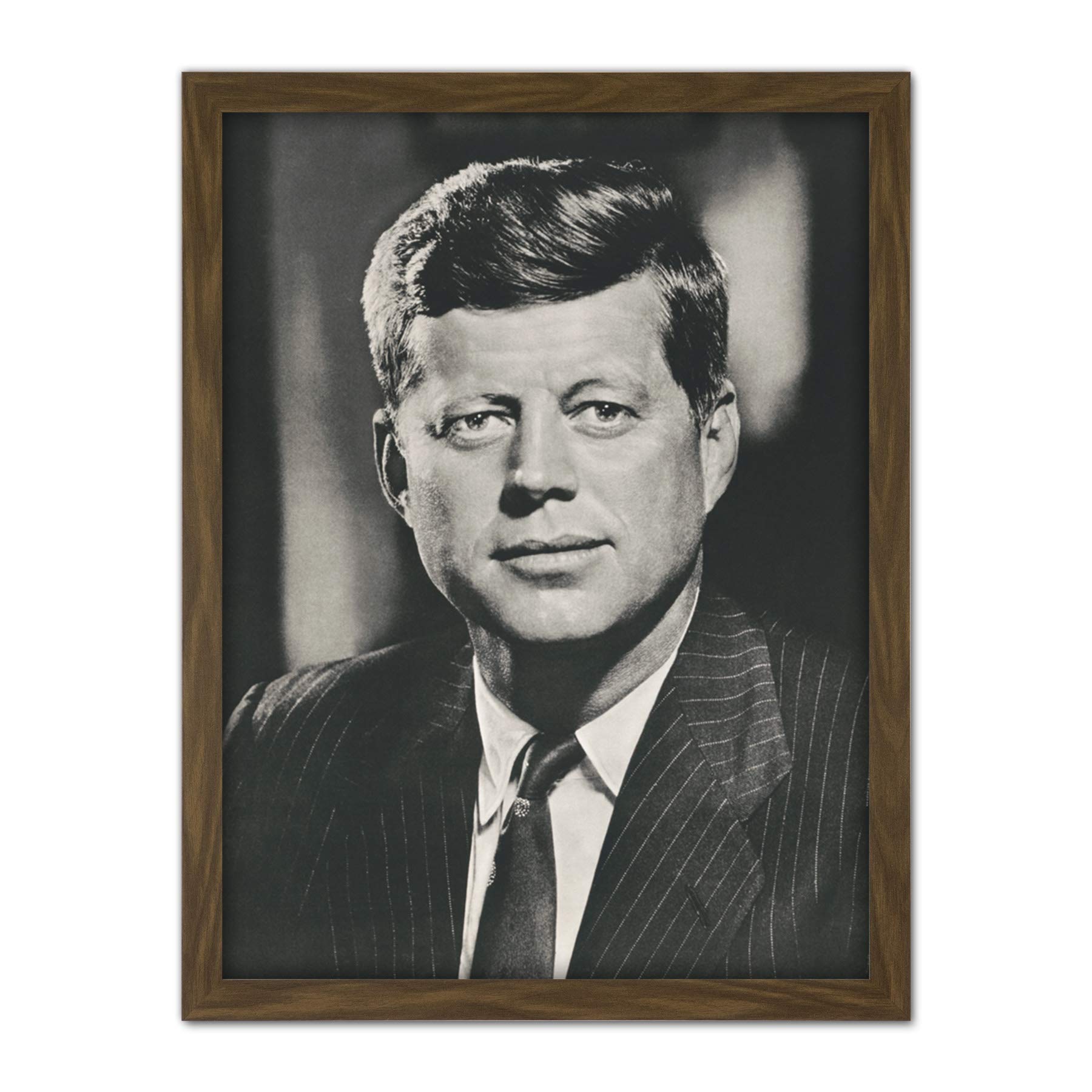 Artery8 John F Kennedy Portrait President Usa Bw Photo Artwork Framed Wall Art Print 18X24 Inch