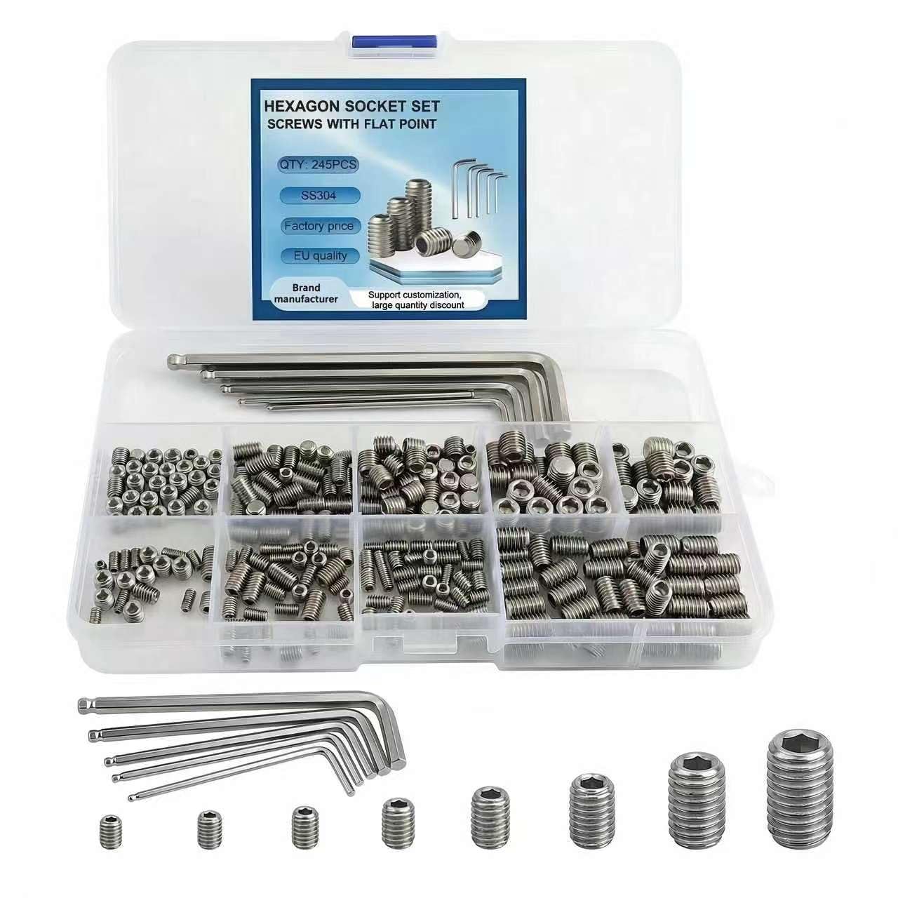 240Pcs 304 Stainless Set Screw Assortment Kit M3 M4 M5 M6 M8