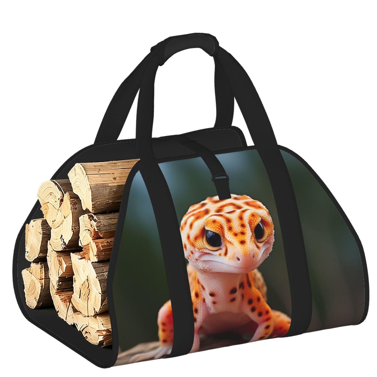 Sand Leopard Gecko Printed Firewood Carrier Bag, Log Tote with Open-Ended Design for Camping Outdoor Wood Hauling