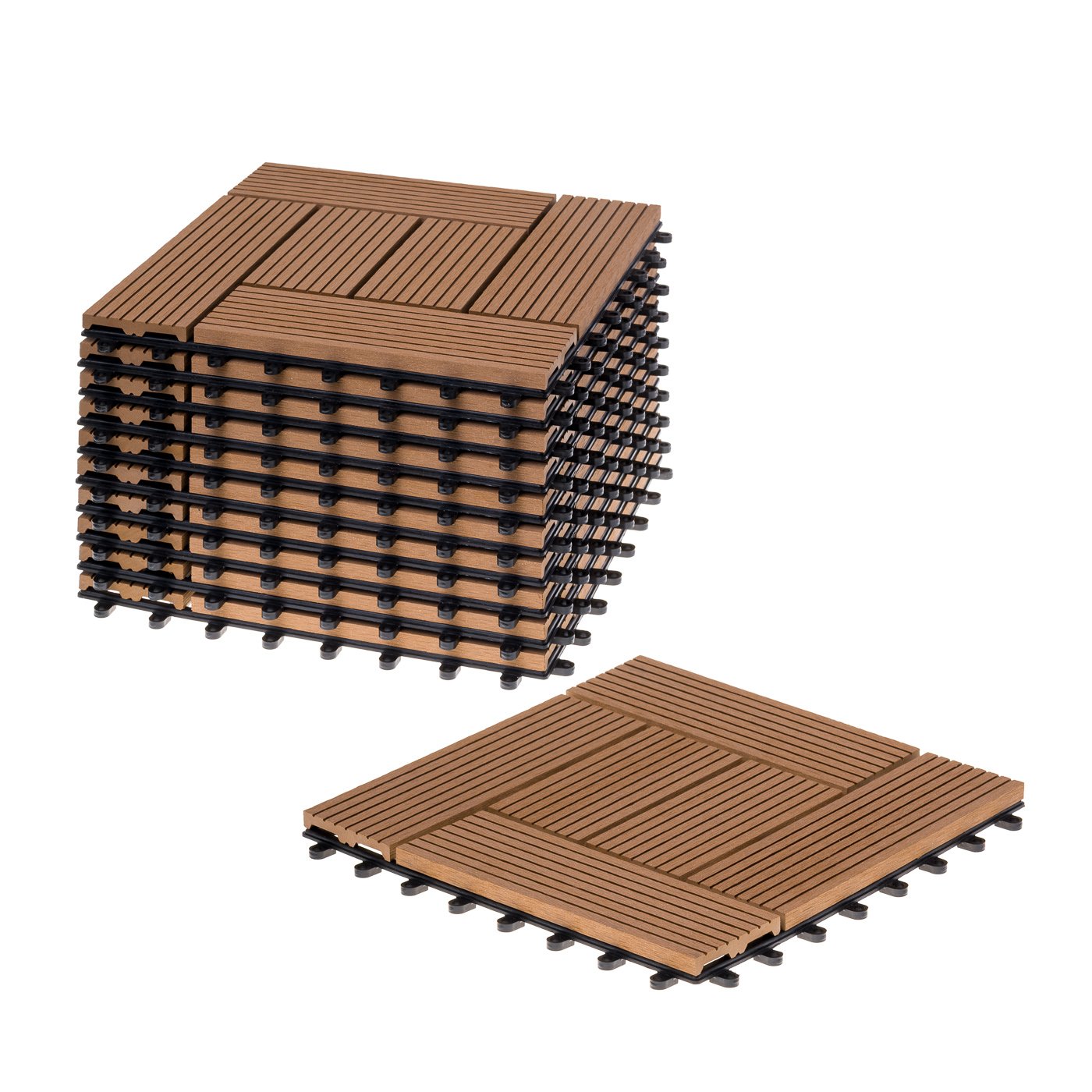 Ventanara® WPC Holz Kunststoff Fliesen Terrassenfliesen Klickfliesen Balkonfliesen 11 Stück = 1m² (30 x 30 cm, Braun Mosaik)