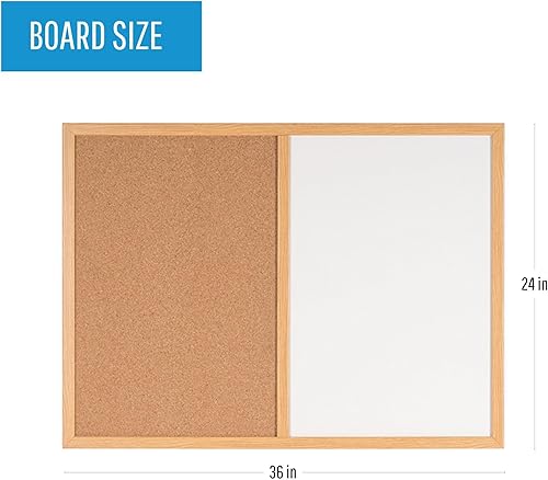 Miniatura 2 de MasterVision Tablero de anuncios combinado de borrado en seco  corcho, 3 x 4 pies, marco de roble (MX141212319)
