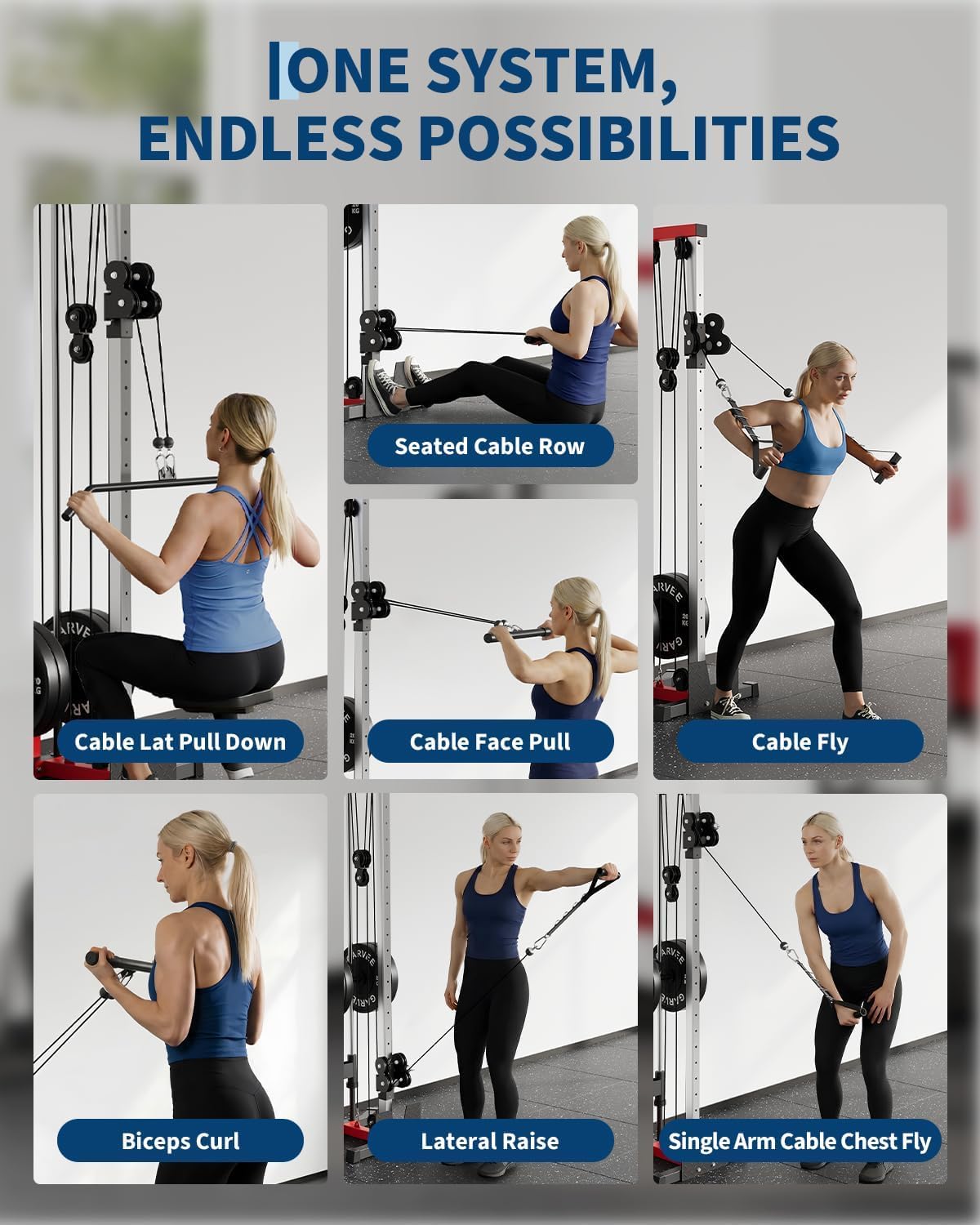 Garvee Wall Mount Cable Machine, Dual Pulley Cable Crossover System with 19 Adjustable Positions & 400LBS Capacity - All-in-1 Home Gym Equipment with Accessories for Strength Training