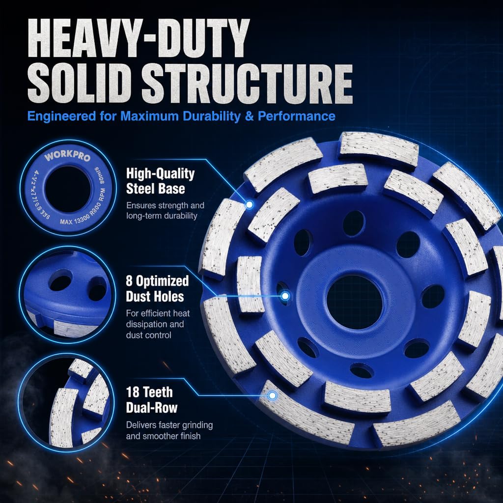4.5'' Diamond Cup Wheel, 115mm Concrete Grinding Wheel for Angle Grinder 22.23mm Arbor, Disc for Concrete, Stone, Granite Surface Grinding and Polishing