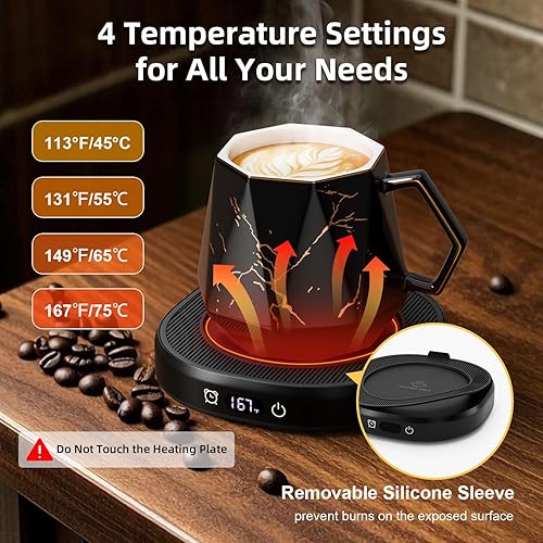 Miniatura 2 de Calentador de taza de café y juego de tazas de mármol único, calentador eléctrico inteligente para escritorio de oficina, 4 controles de