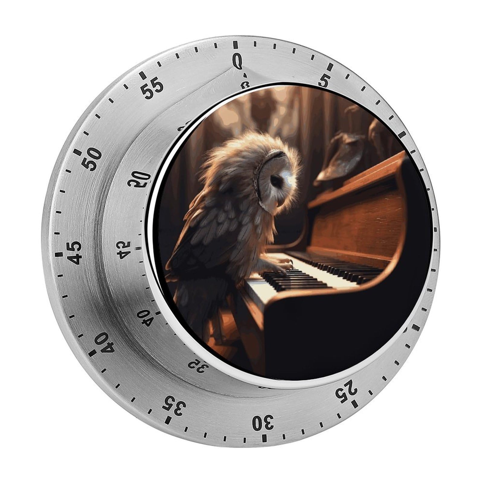 Owl Plays Piano Timer Loud Mechanical Timer Stainless Steel 60-Minute Kitchen Timers Waterproof Chef Cooking Timers Sport Countdown Clock Portable Countdown Alarm Adult
