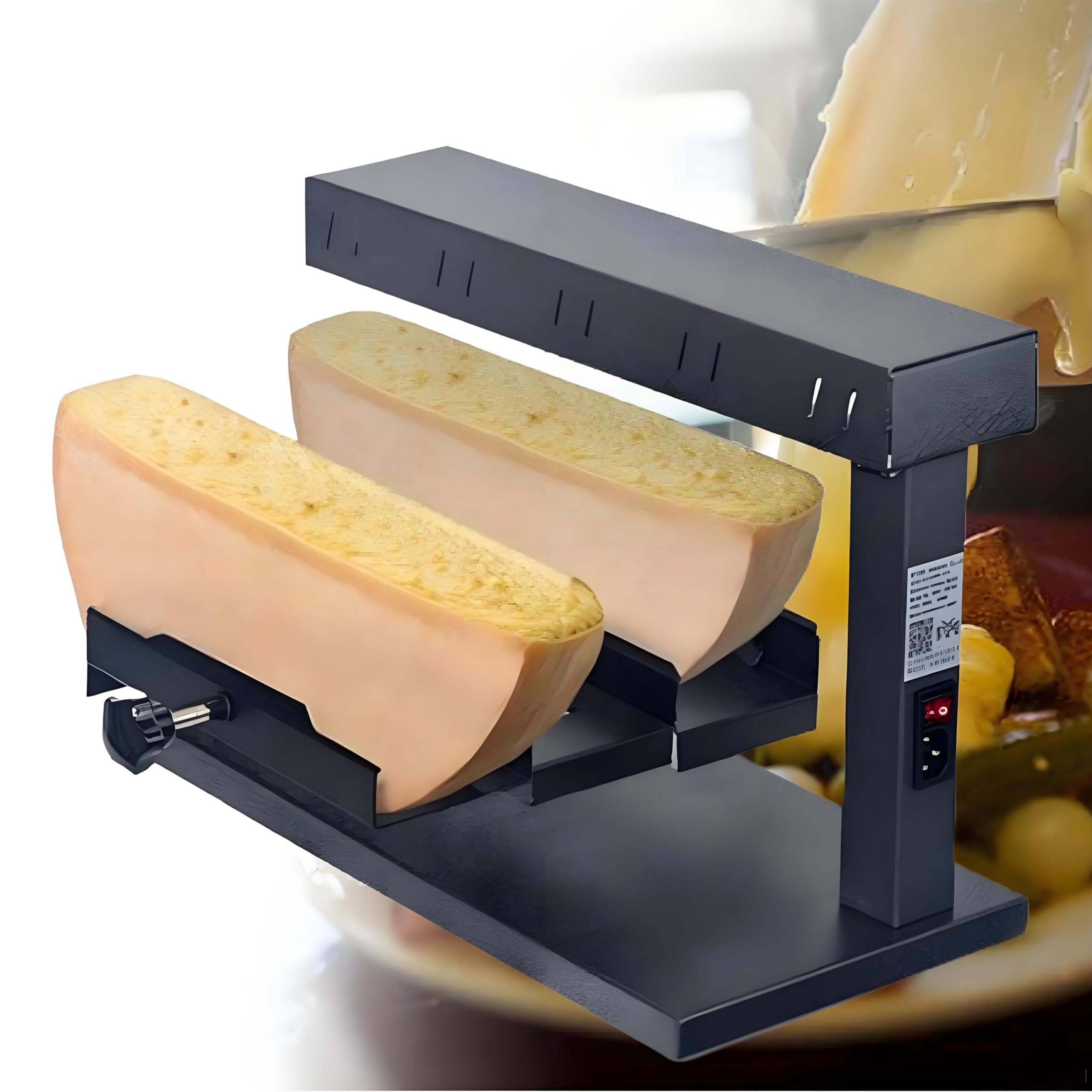 Tradycyjna maszyna do topienia sera Raclette,komercyjna maszyna do topienia sera,dwie strefy grzewcze,regulowana wysokość/kąt,40-stopniowy podgrzewacz sera do kawiarni i restauracji w stylu western