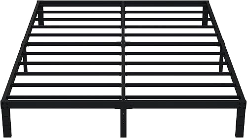 EMODA Marco de cama Queen no necesita somier, plataforma de metal resistente de 10 pulgadas, marco de cama tamaño Queen con listones de robo, fácil