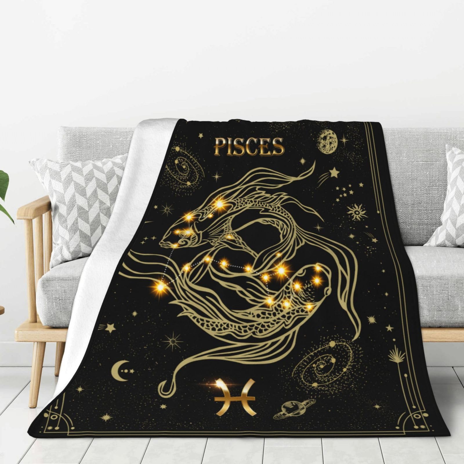 Titylykmd Women's Pisces Zodiac Gifts For Moon Constellation Throw Blanket 60"X50" Astrology Decor Witchy Birthday Gifts Gothic Soft Blanket.