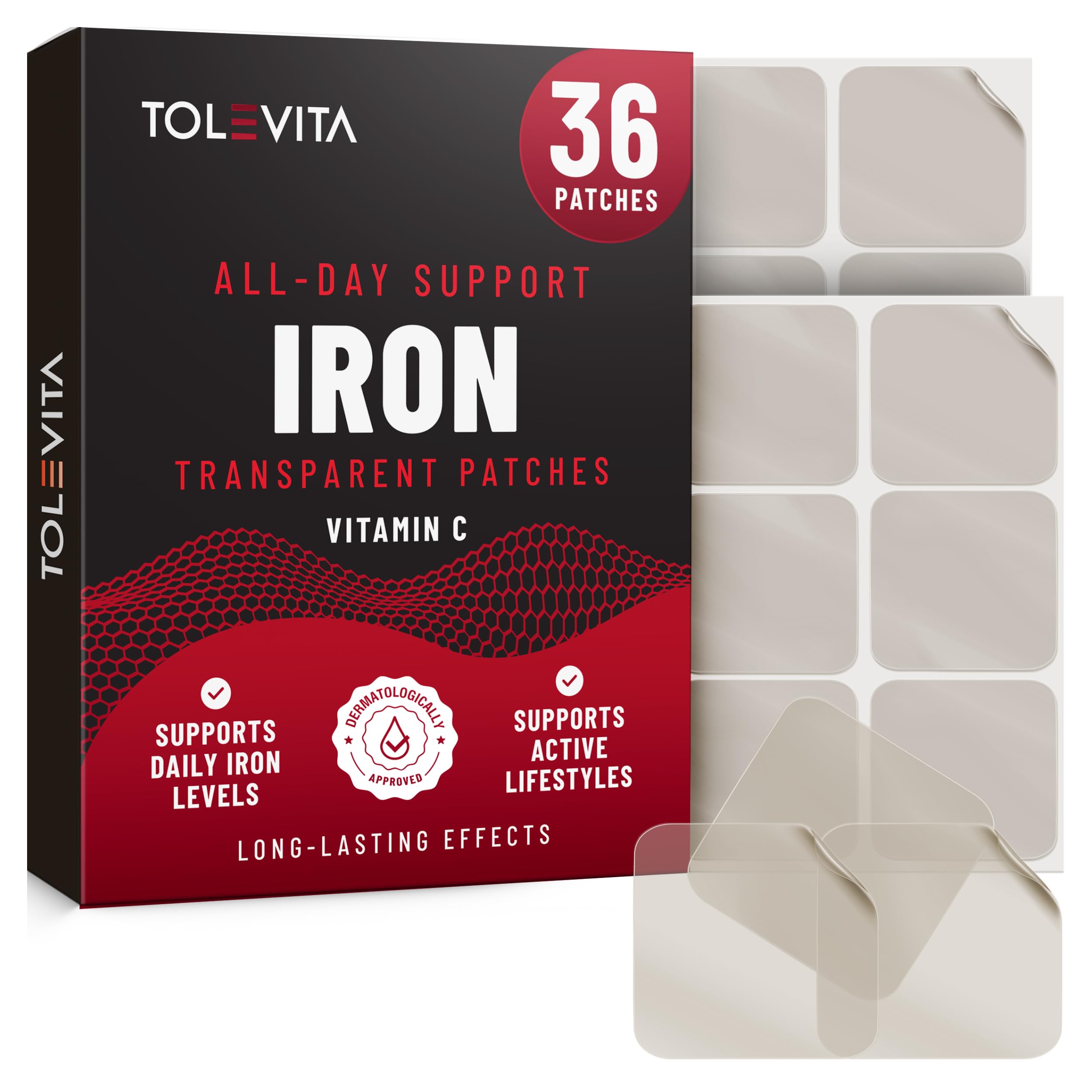 TOLEVITA Iron Patches – 36 Transparent Patches for Energy, Focus & Body – Enhanced Formula– Easy-to-Use – Ideal for Active Lifestyles & Daily Wellness