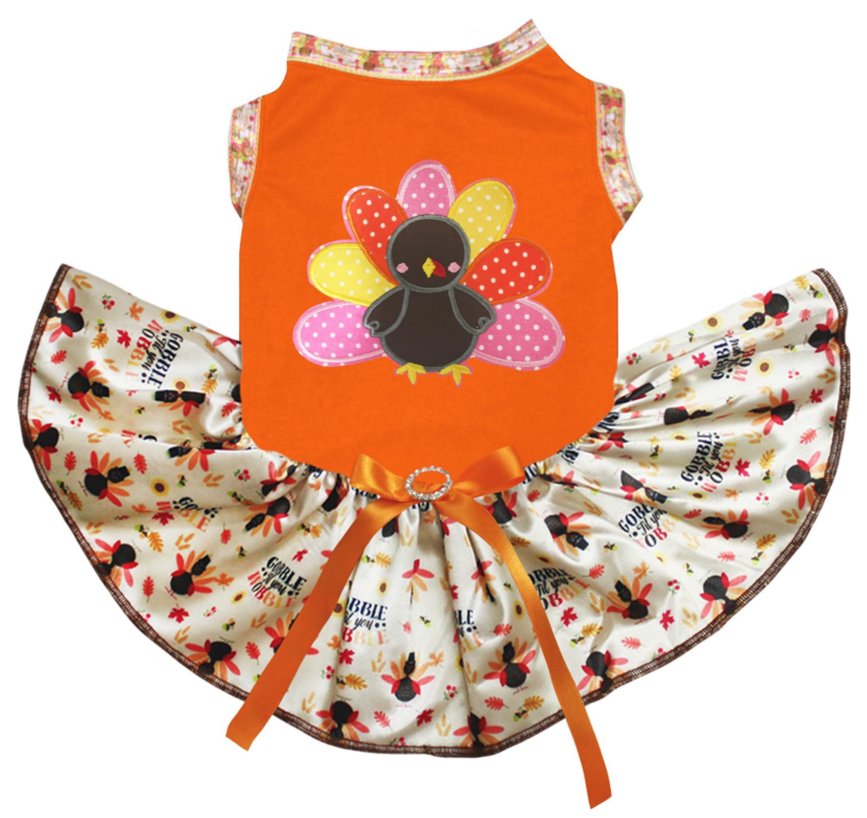Robe pour chiot Rainbow Turkey orange et dindes en taille S