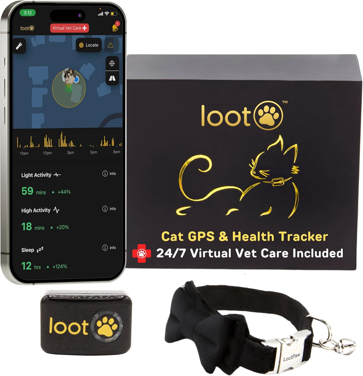 GPS Cat Tracker Collar | Pet Tracker for Cats with App and Vet Support | Real Time Cat Location Health and Activity | Lightweight GPS Tracker for Cats | 60 Day Free Trial