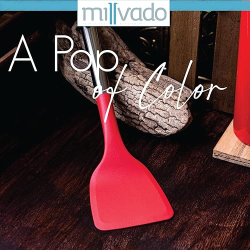 Vista 6 de Turner, mango fuerte de acero inoxidable con base de plástico resistente, volteador sólido rojo de 13.5 pulgadas para voltear panqueques, huevos