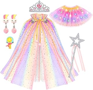 DOLNOW Princess Dress up Clothes for Little Girl, Jeowoqao Light up Princess Dresses Princess Cape with Crown Wand Toys for 3 4 5 6 Years Girls Birthday Gift