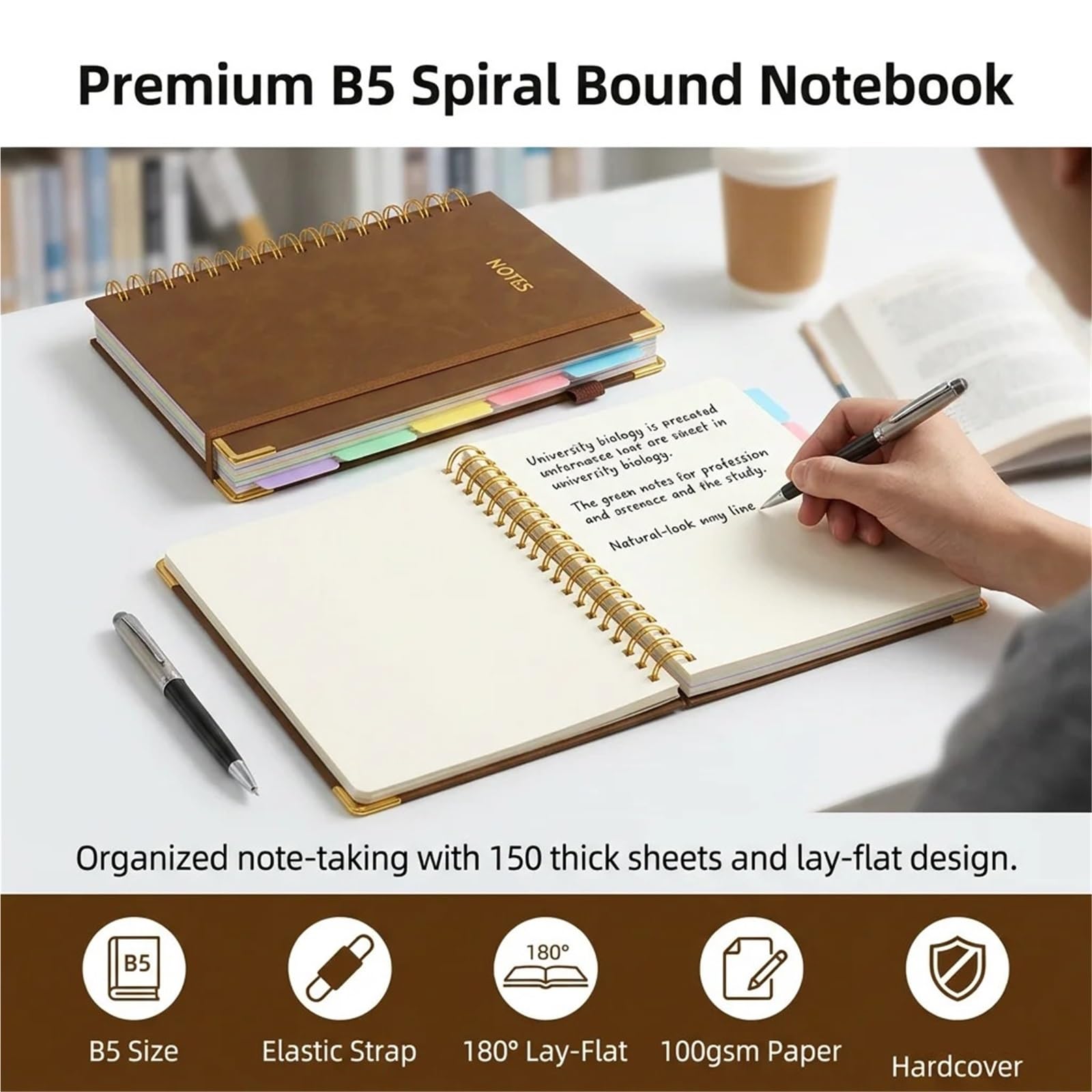 Bloc-notes professionnel à couverture rigide B5 à reliure spirale