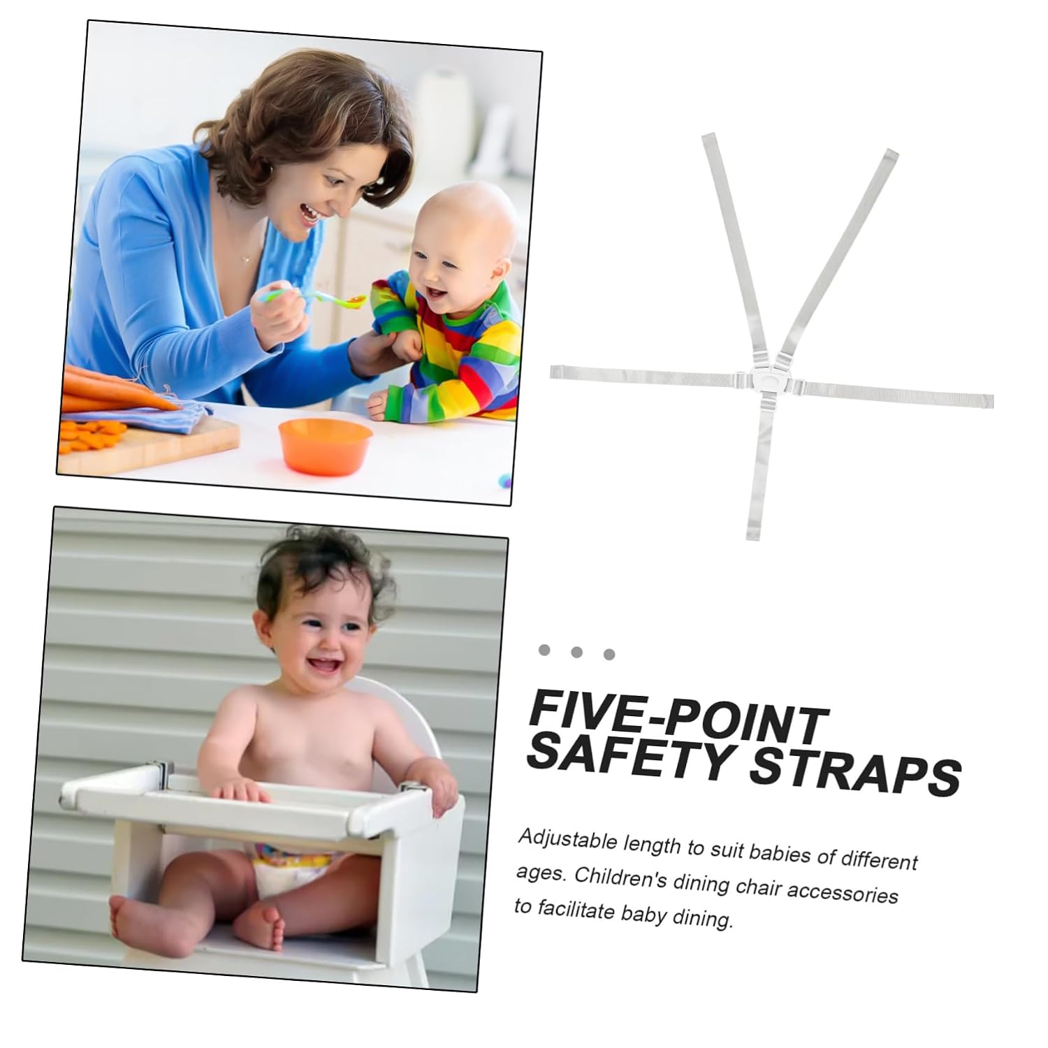 5-Point Adjustable Safety Straps for High Chairs and Strollers Baby Dining Chair Harness with Toy Tether Child Safety Leash for Infants and Toddlers