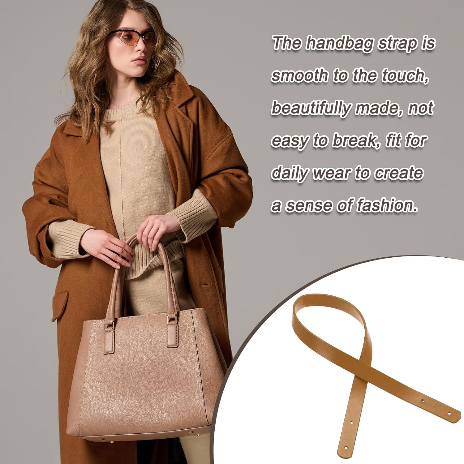 MECCANIXITY 2pcs 24 Inch (60cm) PU Leather Purses Straps Handbag Belt Band Bag Handle for Purse Wallet Tote Making, Light Brown - Image 5