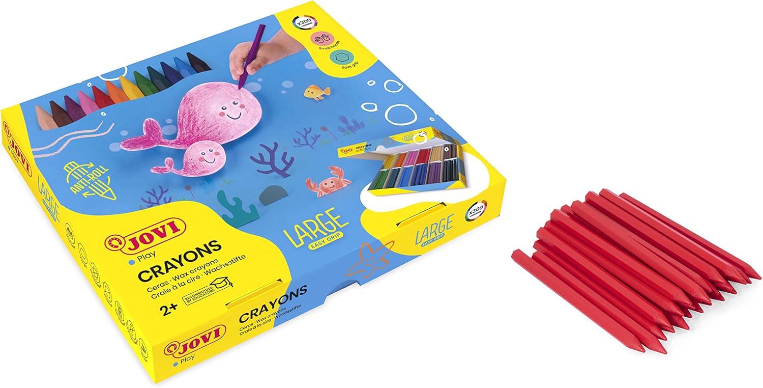 Jovi | Crayons Bulk Pack | 300 Count, Multicolor, Hexagonal, Medium Point | Pre-Sharpened, Ergonomic, Non-Toxic, Easy Grip | Classroom Art Supplies for Kids, School Essentials