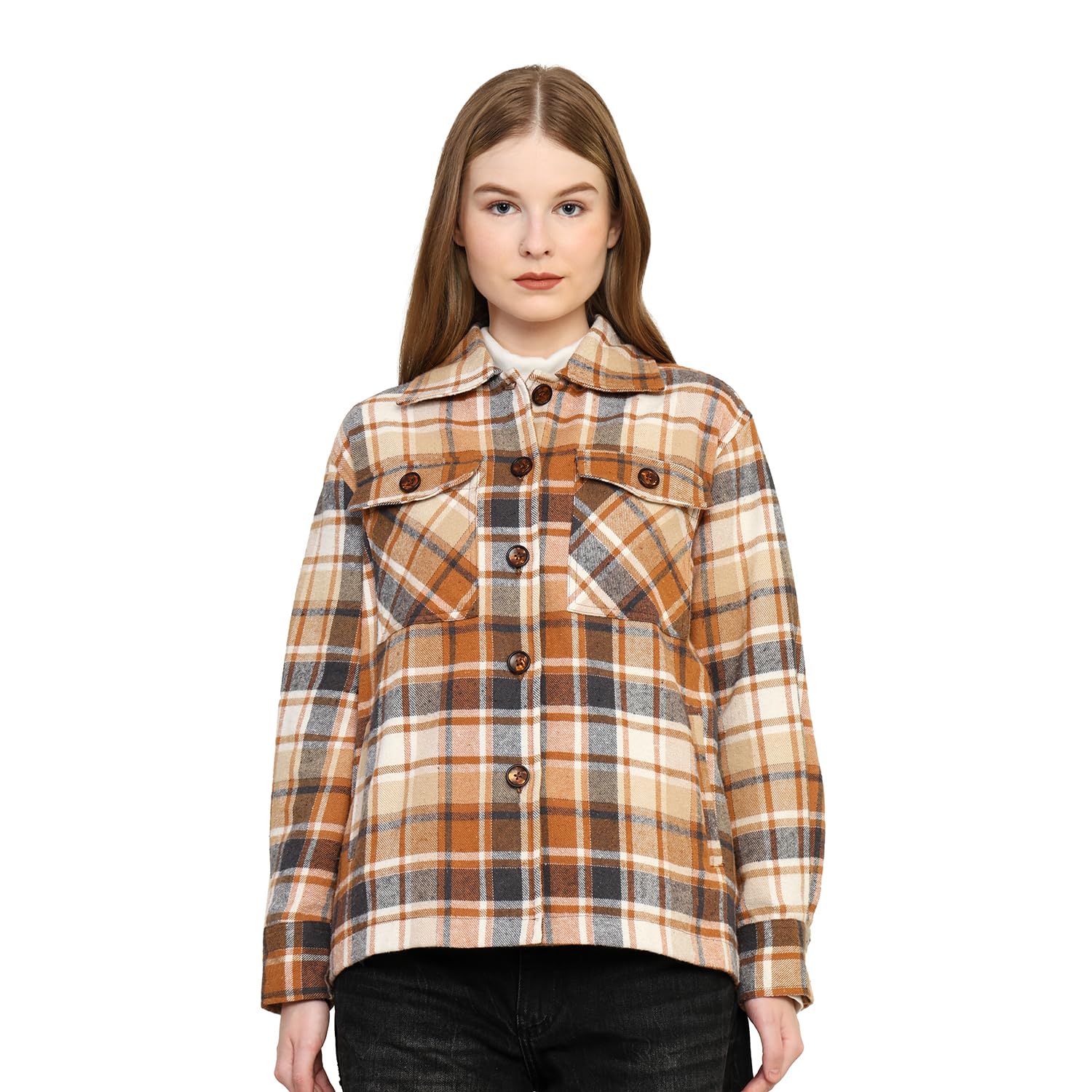 JUST BEYOND Woolen Shacket For Women, Stylish Plaid Pattern Button Down Shirt, Classic Spread Collar & Full Sleeves Winter... - Review, Price and Buying Guide