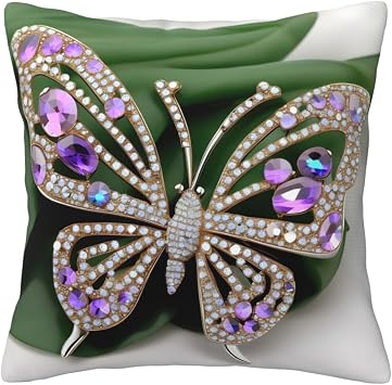 Ogniwo Rhinestone Butterfly Throw Pillow,Soft Square Cushion Case for Couch Sofa Bed Bedroom Living Room, 12x12 Inch