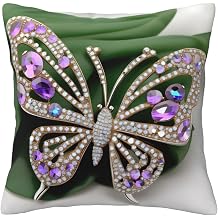 Ogniwo Rhinestone Butterfly Throw Pillow,Soft Square Cushion Case for Couch Sofa Bed Bedroom Living Room, 12x12 Inch