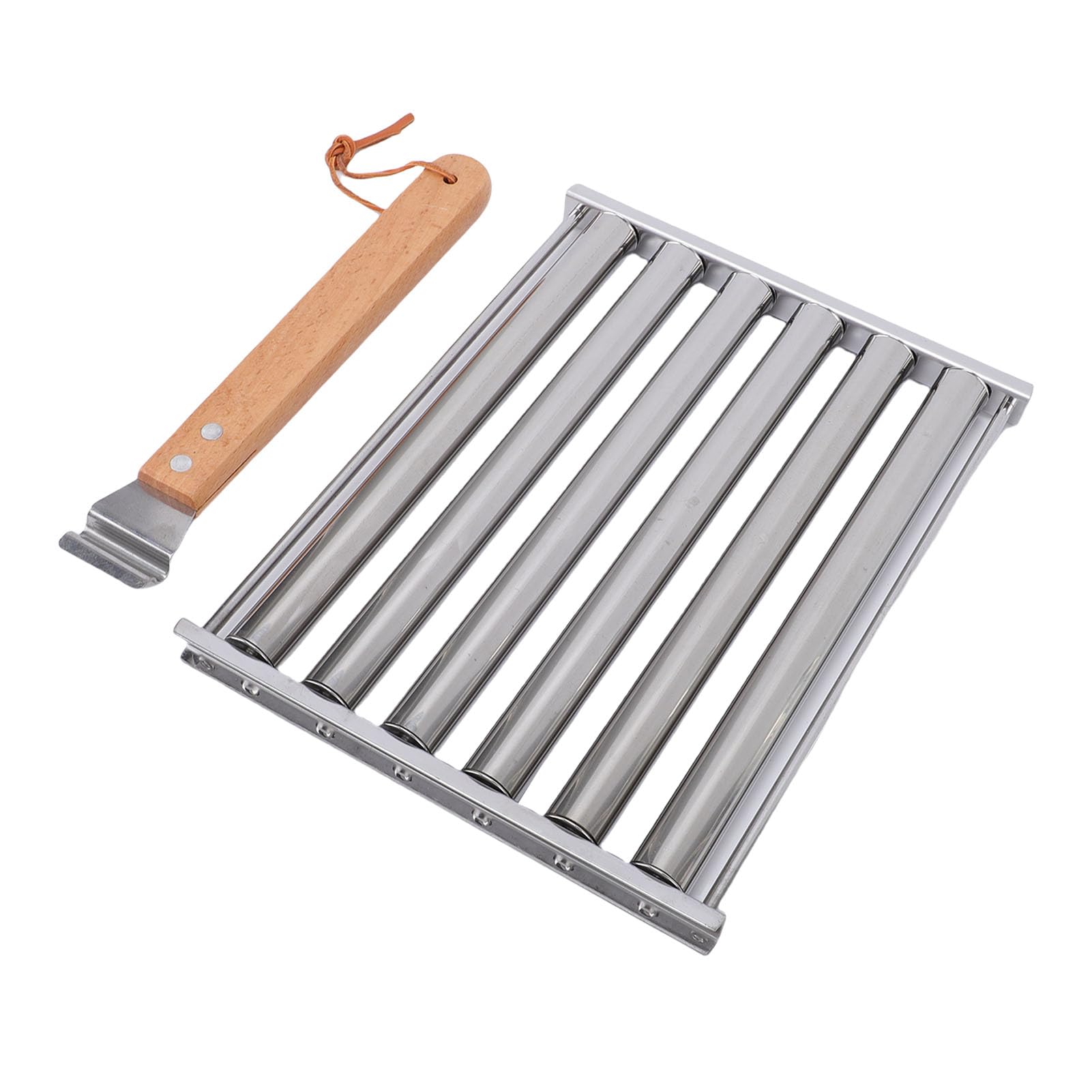 Grille à hot-dog en acier inoxydable haut de gamme avec manche en bois ergonomique