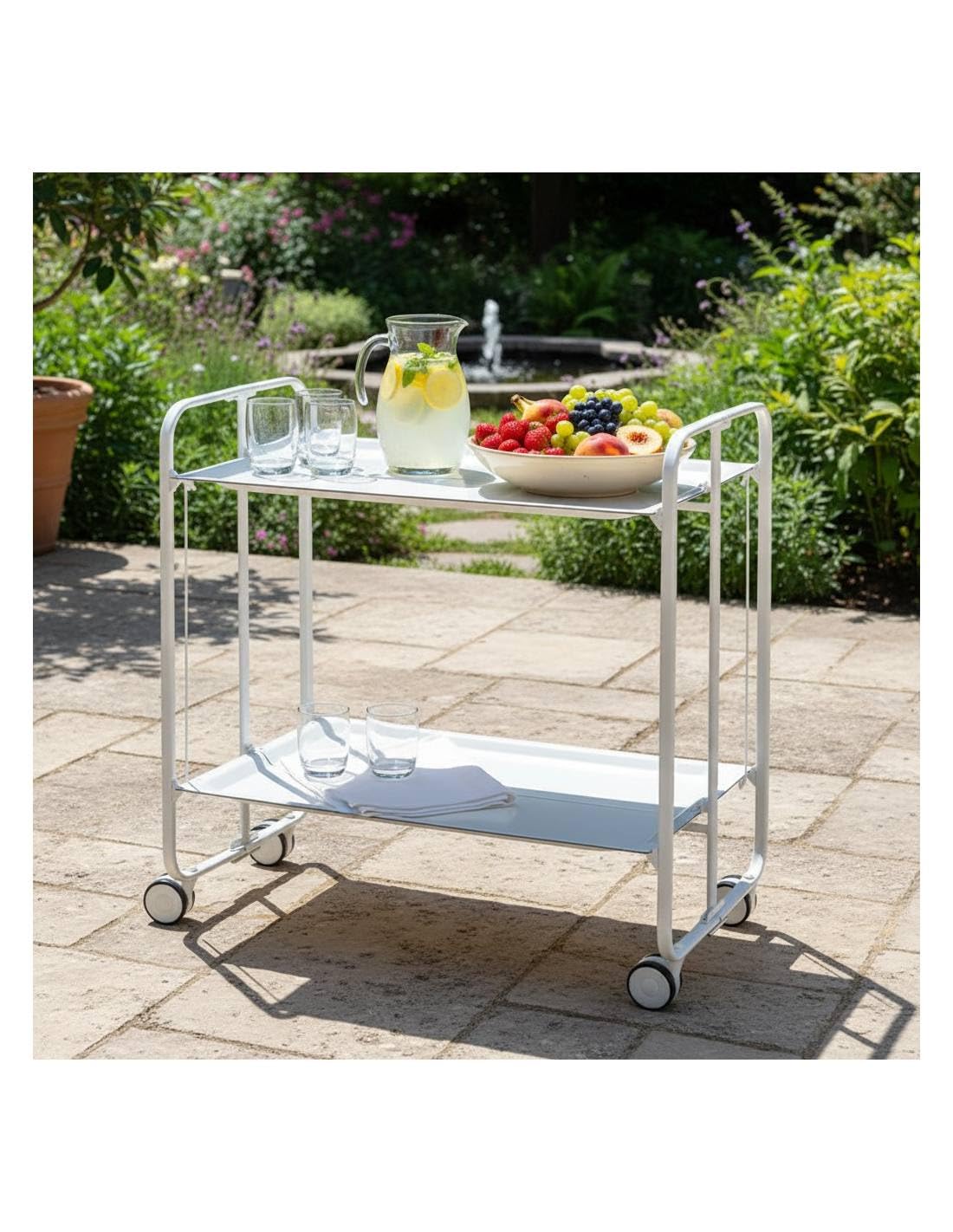 DON HIERRO - Table roulante Pliante Bauhaus châssis Blanc, 2 Plateaux-Blanc