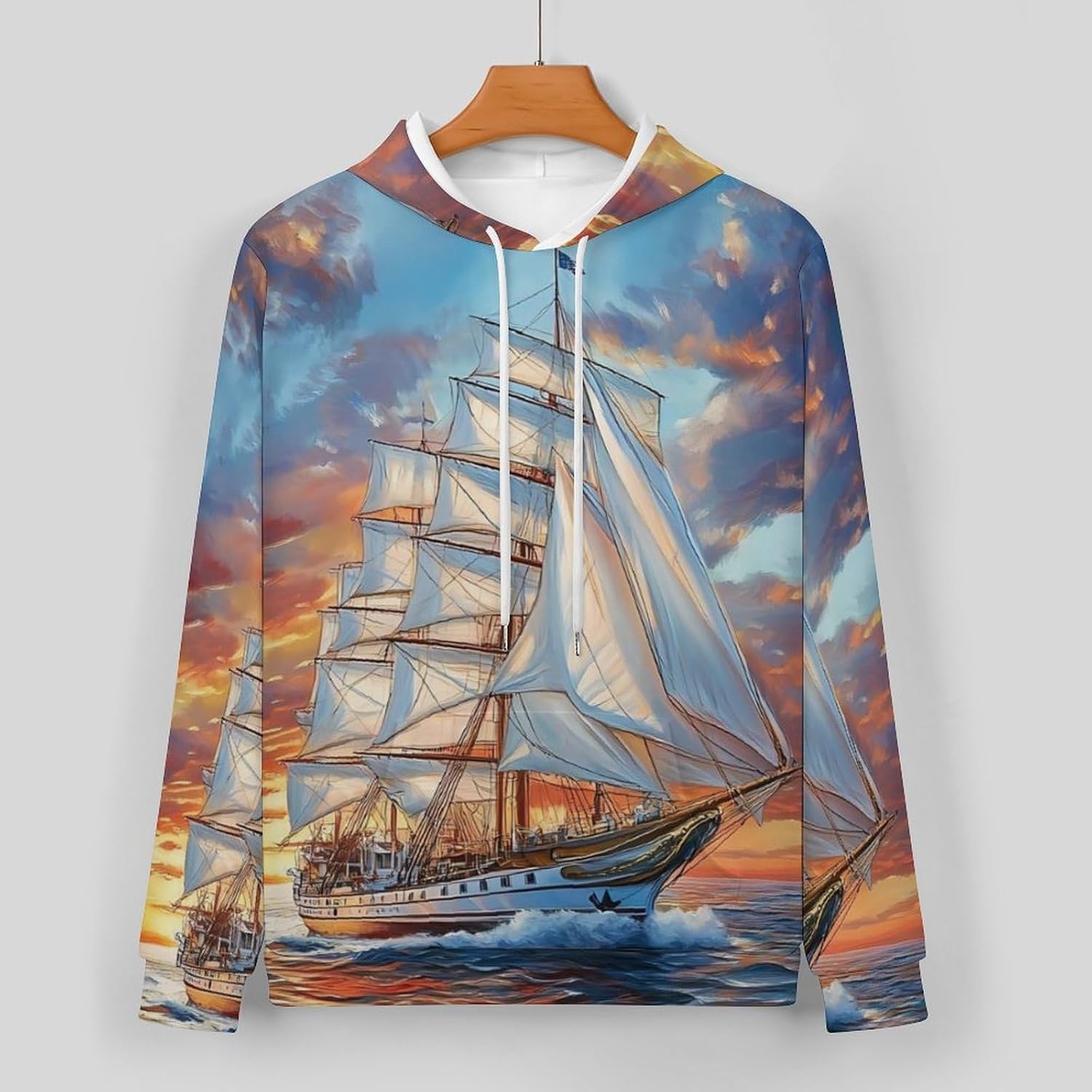 Sunset Sailboat Men's Hooded Set Casual 2 Pieces Suits Pullover Tracksuit Hoodies And Sweatpants