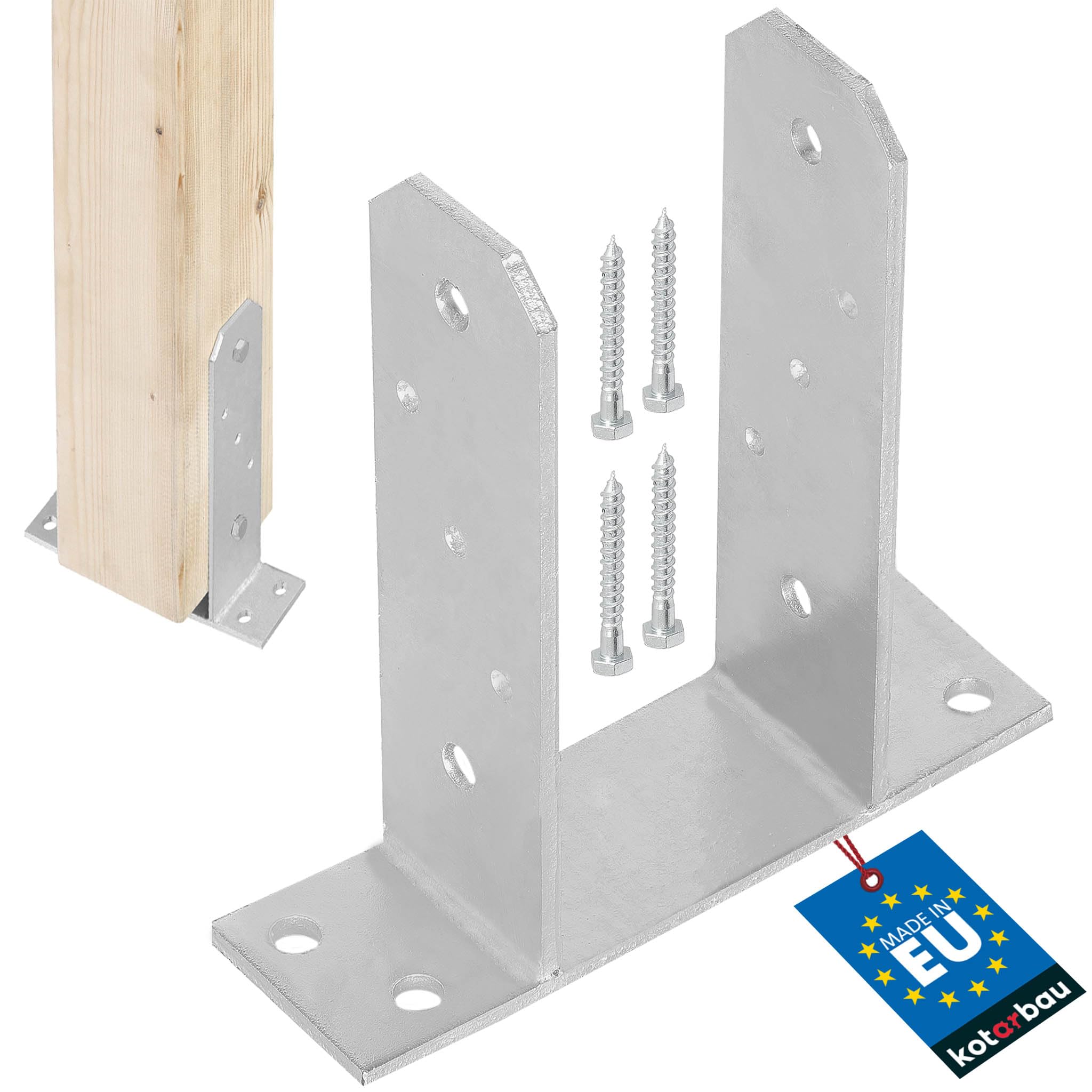 KOTARBAU® Fence Post Support - Post Base - TT - Galvanised Steel - 90 mm (3.54 in) - Silver - Heavy Duty - Bolt Down Support - for Decking and Garden Structures