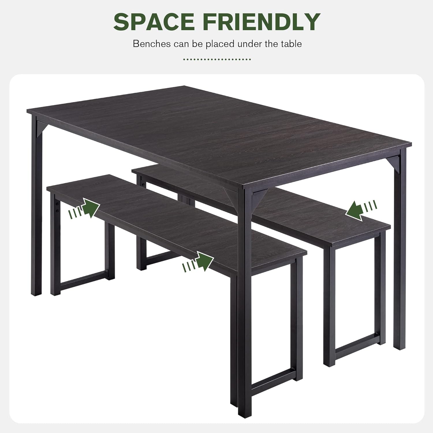 IMUsee 45" Dining Table Set for 4, 3-Pieces Kitchen & Dining Room Sets with Benches, Metal Frame and Wood Board, Sturdy Structure, Easy Assembly, Small Space Dinette, Black & Black - Table & Chair Sets