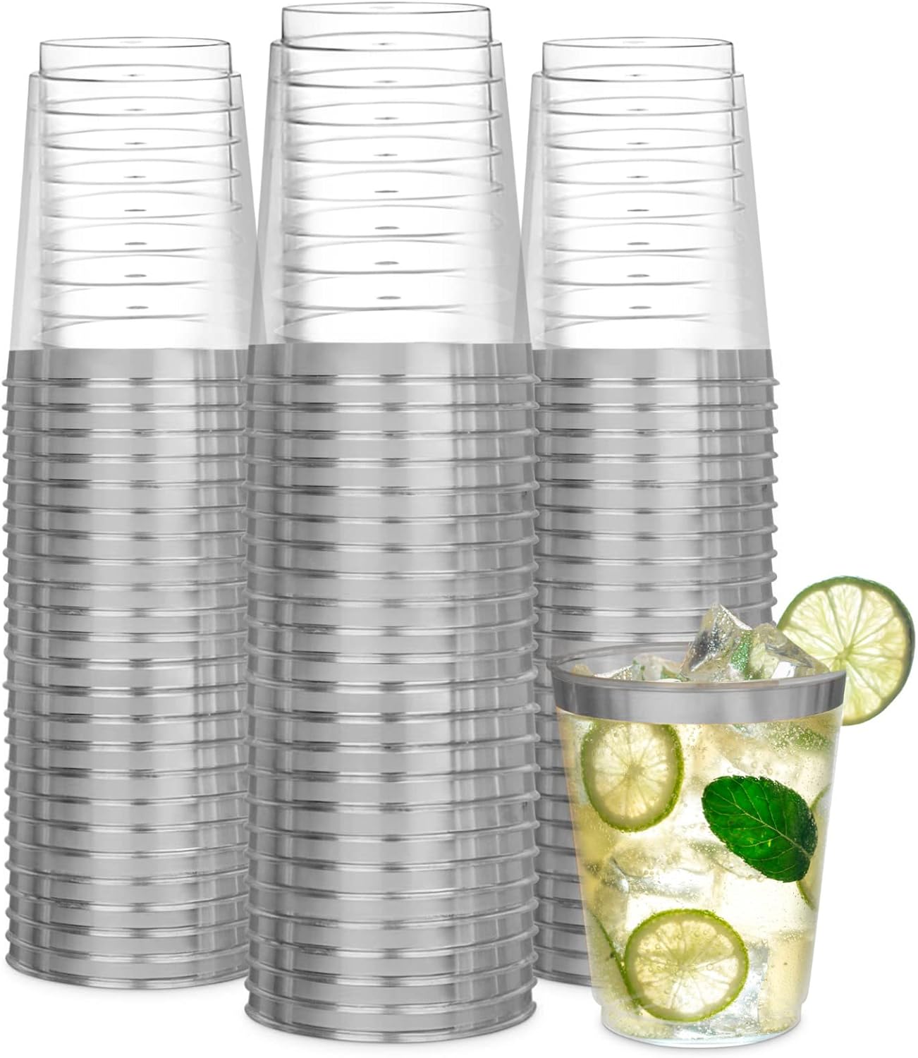 R-kay Silver Plastic Cups, Heavy Duty 10 OZ Silver Disposable cups, 50 Pack Plastic cocktail Glasses Heavy Duty Party Cups