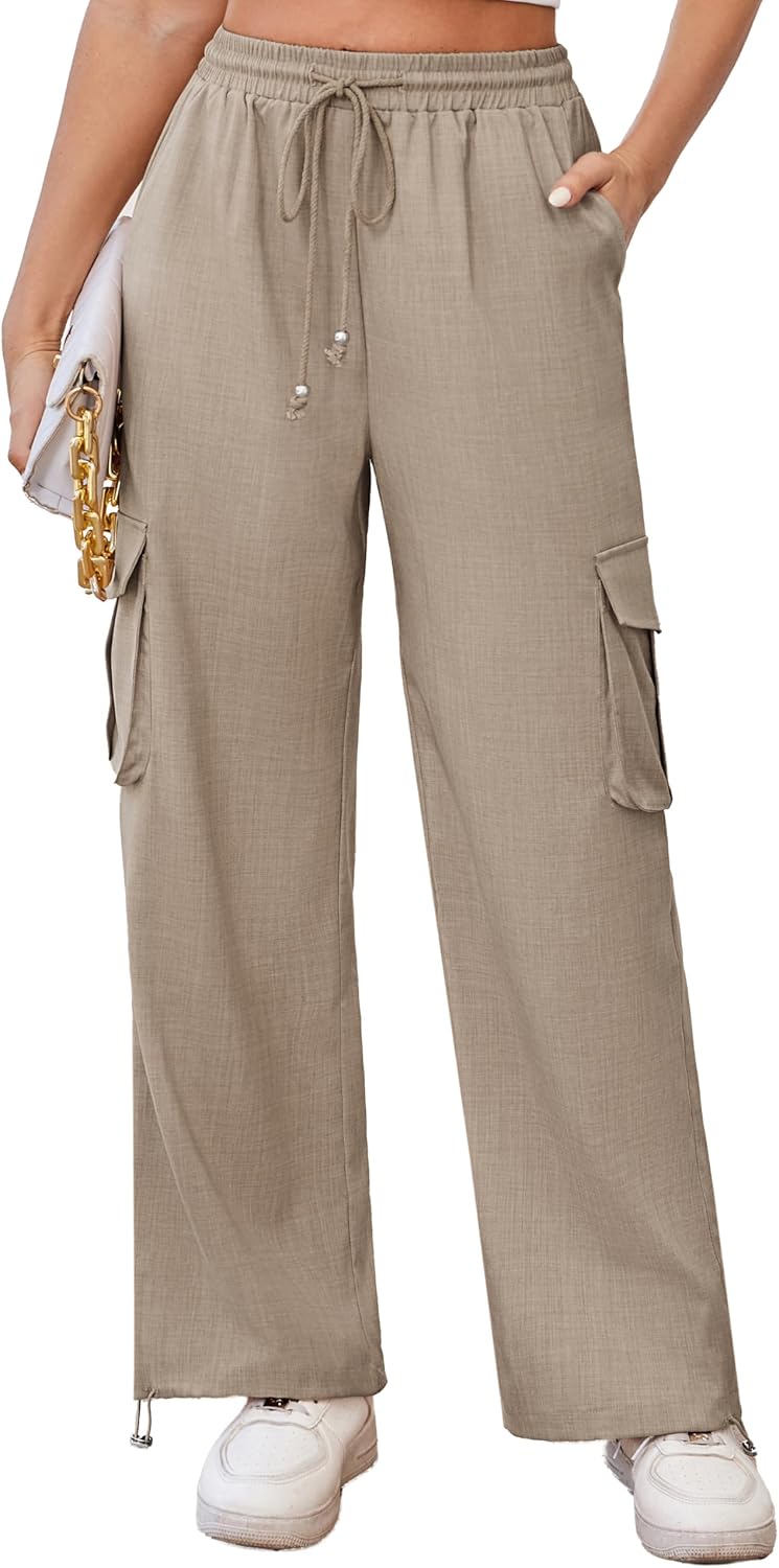 GRACE KARIN Women’s High Waisted Cargo Pants 2025 Wide Leg Lounge Palazzo Trousers Summer Hiking Work Pants with Pockets