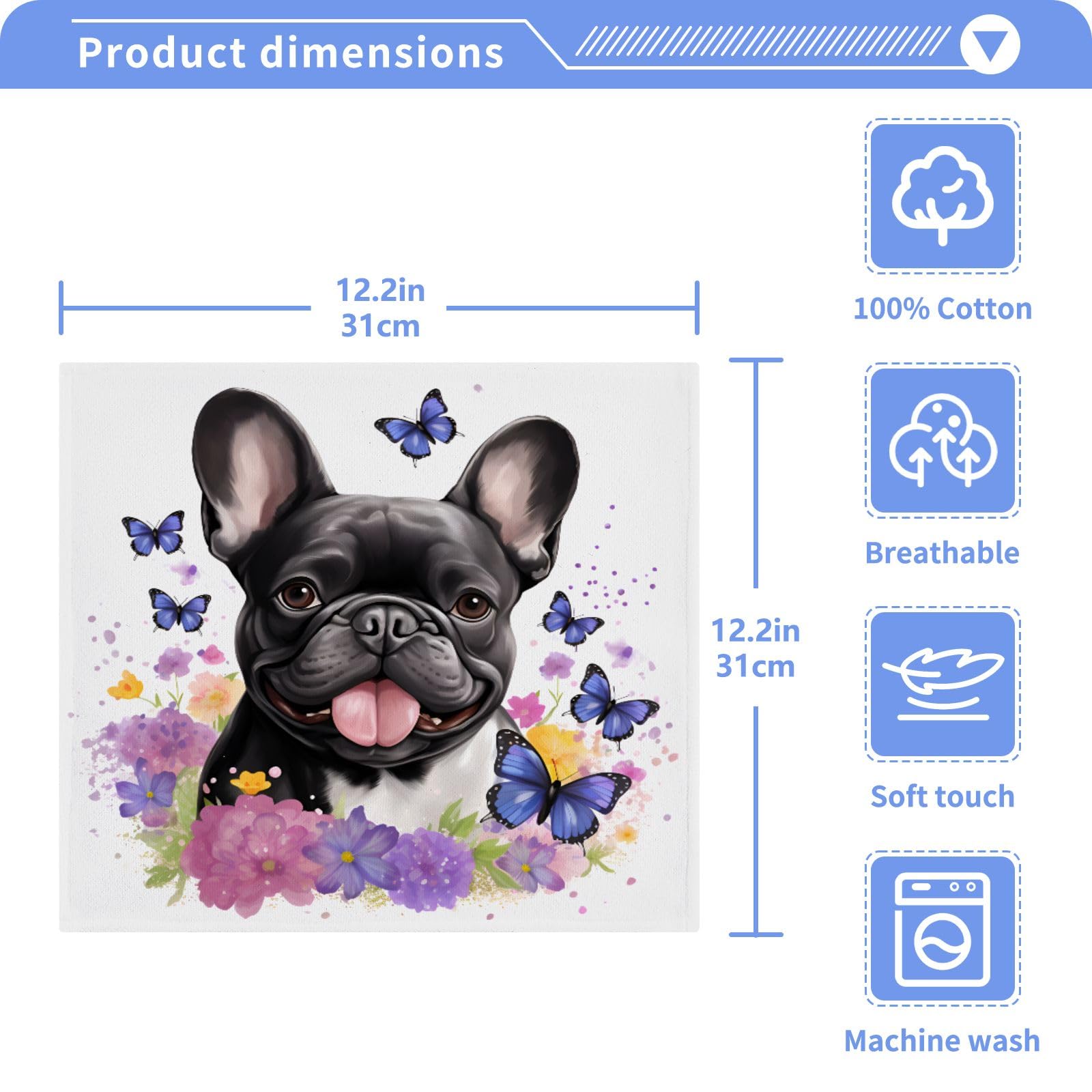 ALAZA Wash Cloth Set 100% Cotton Fingertip Towels Face Cloths Sets Dog Pug Butterfly Highly Absorbent Soft Feel Set of 2
