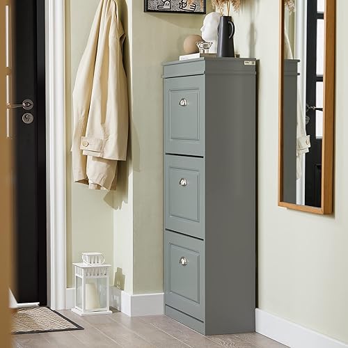 Miniatura 22 de Haotian FSR82-L-SCH - Zapatero de pasillo negro, zapatero de diseño moderno, zapatero delgado con cajón abatible y cojín de asiento acolchado Negro