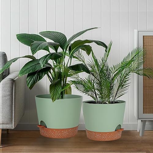 Miniatura 9 de SwinDuck Maceta grande de riego automático de 12 pulgadas, maceta cilíndrica de plástico para plantas y flores de interior y exterior, color negro