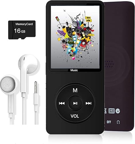 Reproductor de MP3, reproductor de música con tarjeta micro SD de 16 GB, altavoz integradofotoreproducción de videoradio FMgrabadora de vozlector de