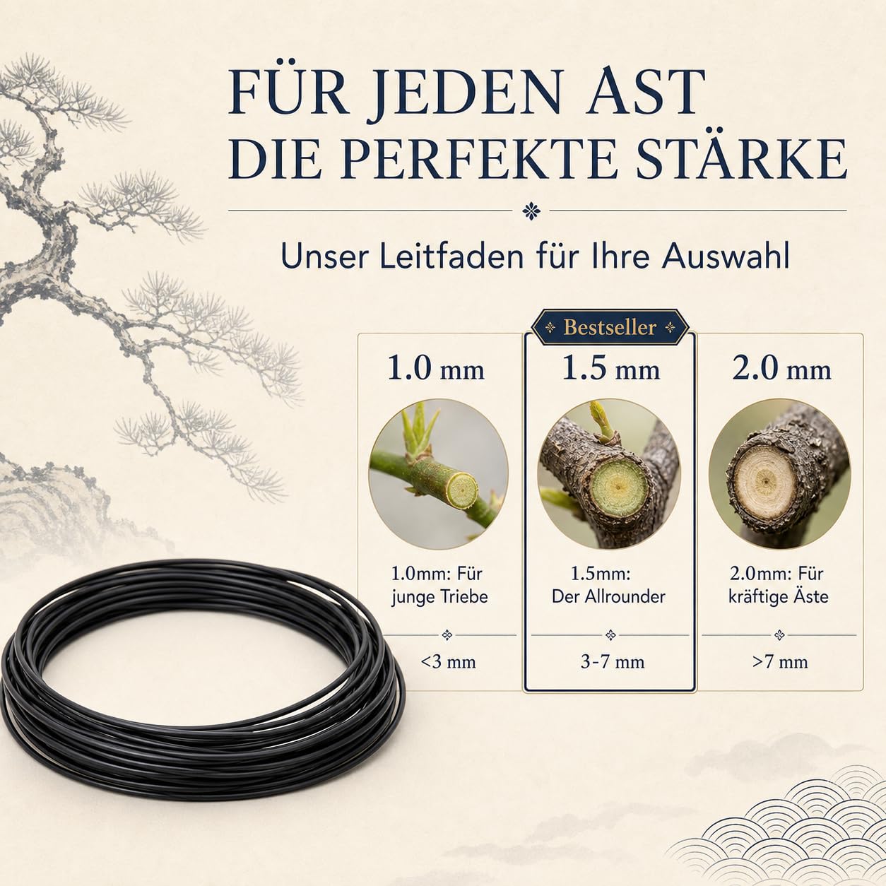 HAPPY SEED 10 m Filo per Bonsai in Alluminio anodizzato, Nero - Essenziale per Ottenere la Forma Desiderata del Bonsai - Ideale per cablare Alberi e Piante (1,5 mm)
