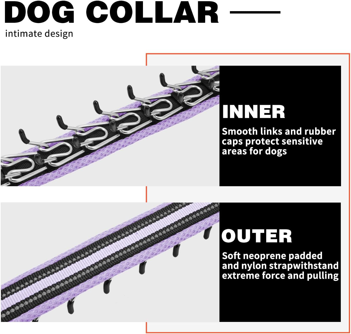 Martingale No Pull Dog Collar for Large Medium Small Dogs, Heavy Duty Nylon Adjustable Reflective Anti Pull Slip Collar with Buckle for Training Walking Hunting L Purple