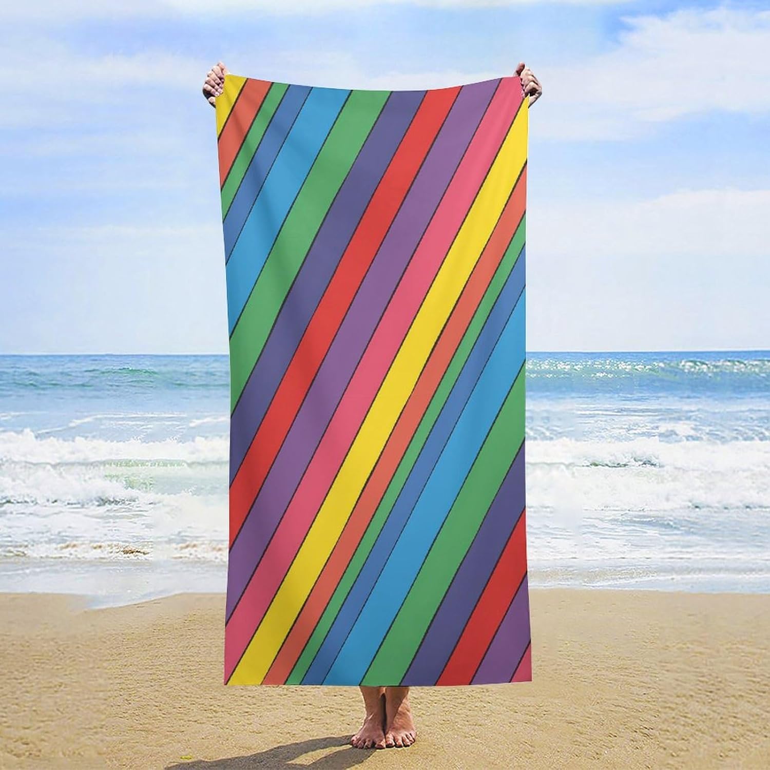 Rainbow Print Bath Towel Beach Towels Quick Dry Oversized Bath Blanket Highly Absorbent Towel for Women Men 160x80cm
