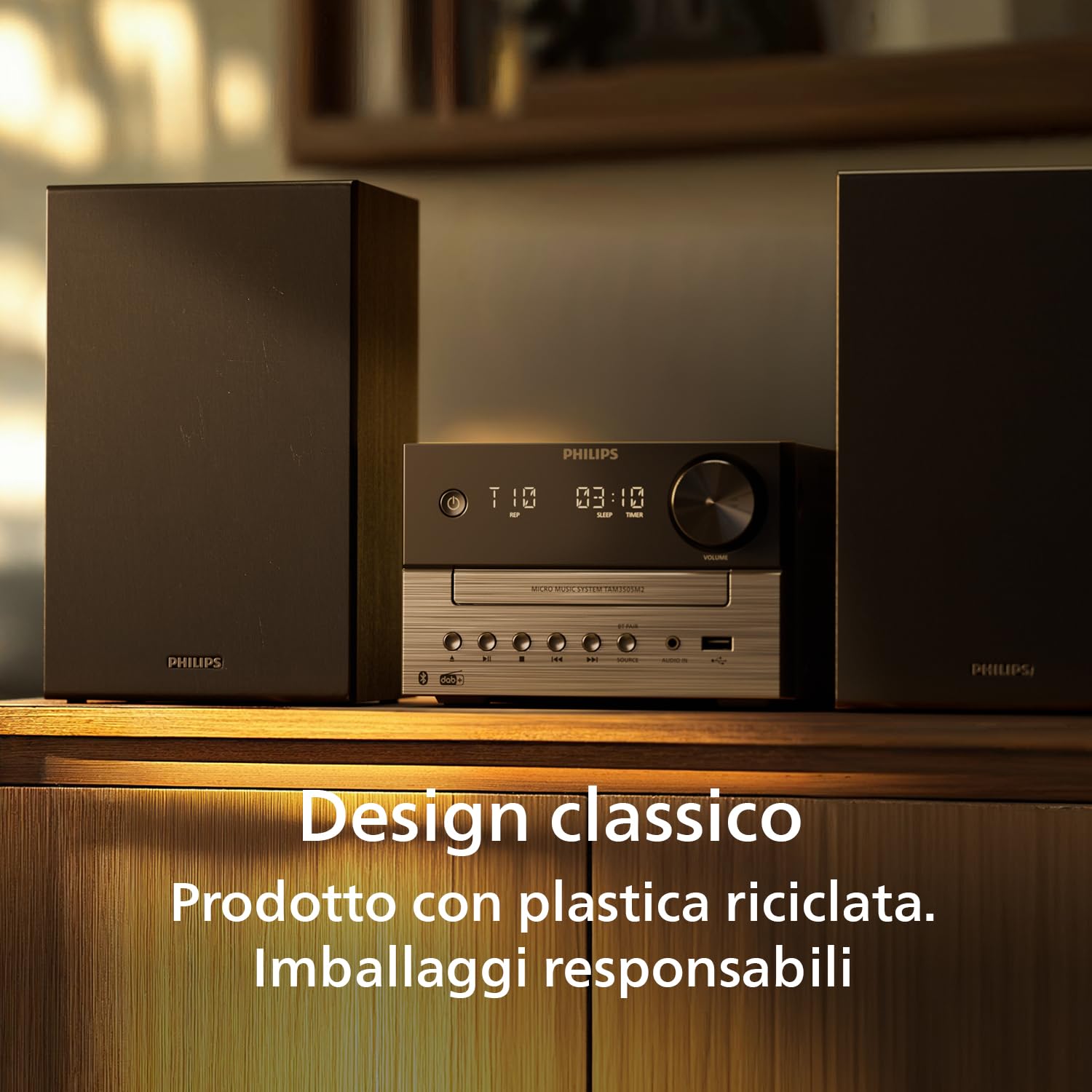 Philips TAM3505M2 Sistema Micro Hifi, con Bluetooth, lettore CD, USB, Radio FM e DAB Auracast, 85% materiale PCR, 2025, 20W / DAB