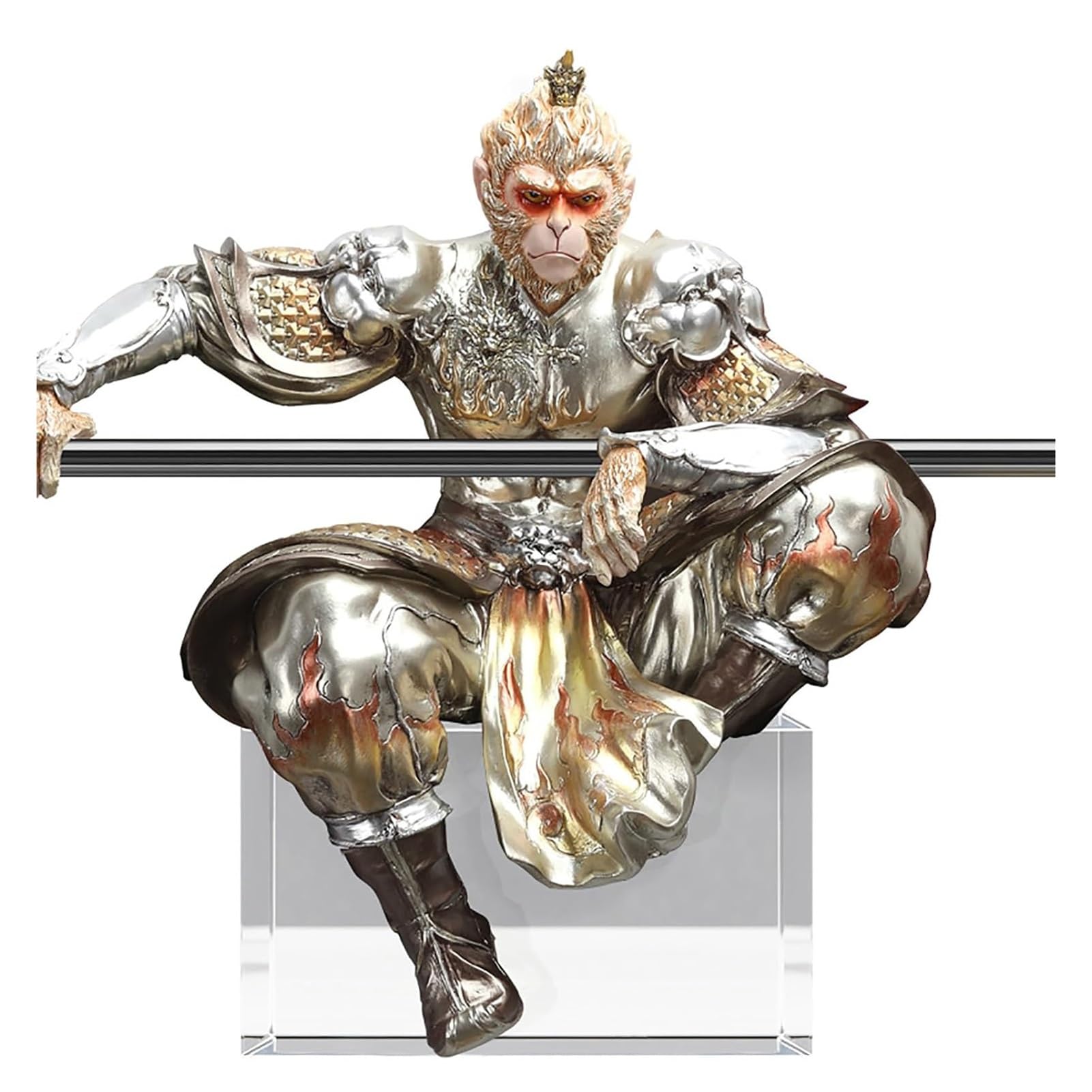 Joufning Gold Wukong Figure Statue, Black Myth Monkey King Statue, Sepkus Monkey King Staff, Journey To The West Goku Sun Wu Kong Buddha Figure, 3D Relief Monkey King Ornaments Sculpture, Funny Gifts(Gold)