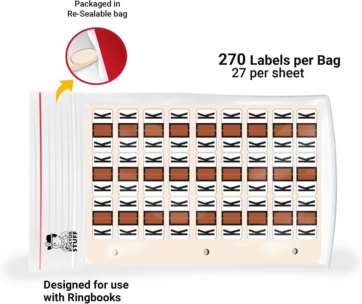 Doctor Stuff - File Folder Labels, Reynolds & Reynolds ColorFile Compatible Alphabet Labels, 3-Ring Binder Sheets - Letter K, Brown, 3/4" x 1-1/2", Package of 270 Labels