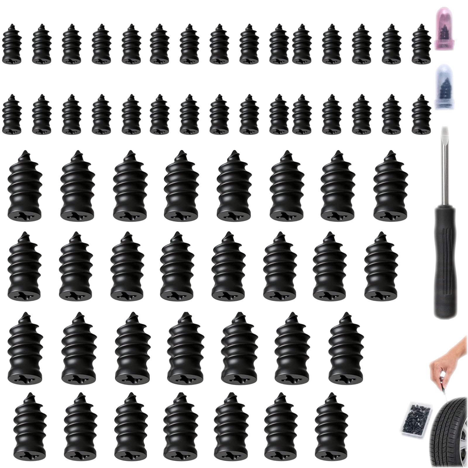 Tire Repair Rubber Nails Kit with 2 Sizes Screw in Tire Repair Plugs for Car Motorcycle Truck Bike