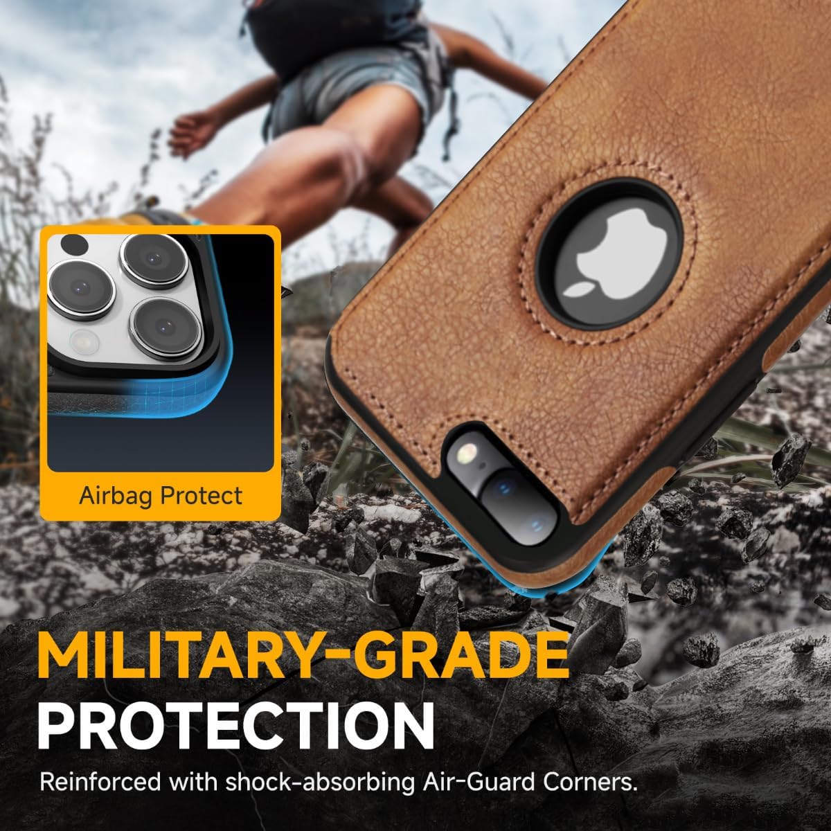 Design Compatible with iPhone 7 Plus & iPhone 8 Plus Case Luxury Leather Business Vintage Slim Non-Slip Soft Grip Shockproof Protective Cover 5.5 Inch (Brown) - Image 6