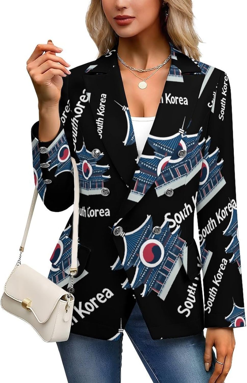 South Korea Flag Women's Blazer Long Sleeve Suits Business Casual Blazers Jackets Lapel Open Front Suit